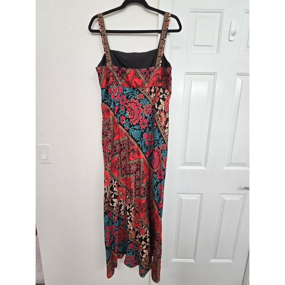 VTG Eva Blue Plus Size 14 Y2K Babydoll Linen Blend Bodycon Maxi Dress Black Red - Picture 4 of 8